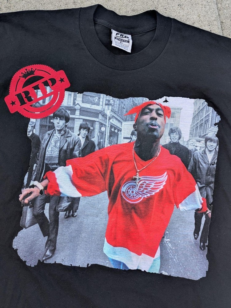 Pro Athletic Tupac Shirt Mens XL Black RIP Detroit Red Wings Hip Hop Graphic Tee