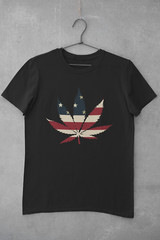 USA Flag Marijuana Leaf T-shirt Funny US flag Pot Weed Tee
