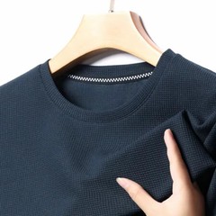 Men’s Waffle Knit T-Shirt Breathable Summer O-Neck Casual Short Sleeve Tee