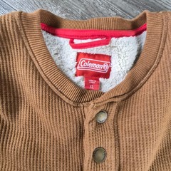 Coleman Henley Thermal Shirt Mens XL Sherpa Lined Waffle Knit Brown Pre-owned