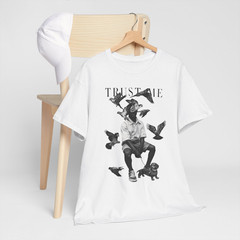Trust Me Surreal Bird Art Graphic T-Shirt Monochrome Streetwear Concept Tee