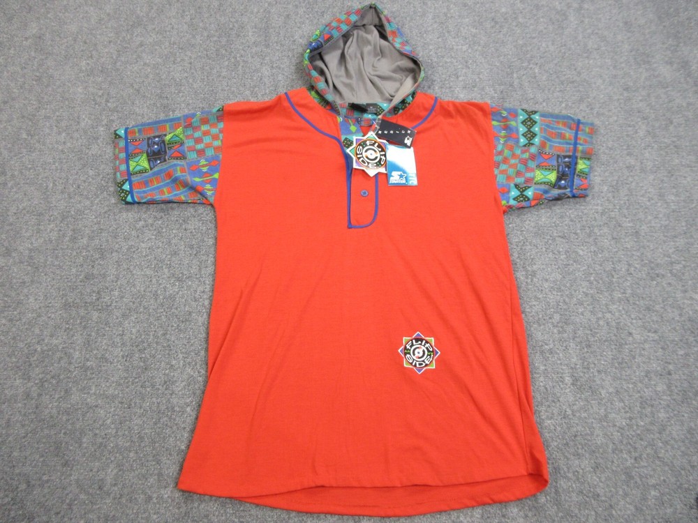 VINTAGE Starter Flip Side Shirt Mens Medium Orange Hoodie Patch Logo Deadstock