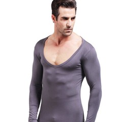 3Pack Men Solid Color Long Sleeves Undershirts Modal Slim Thin Underwear V-neck