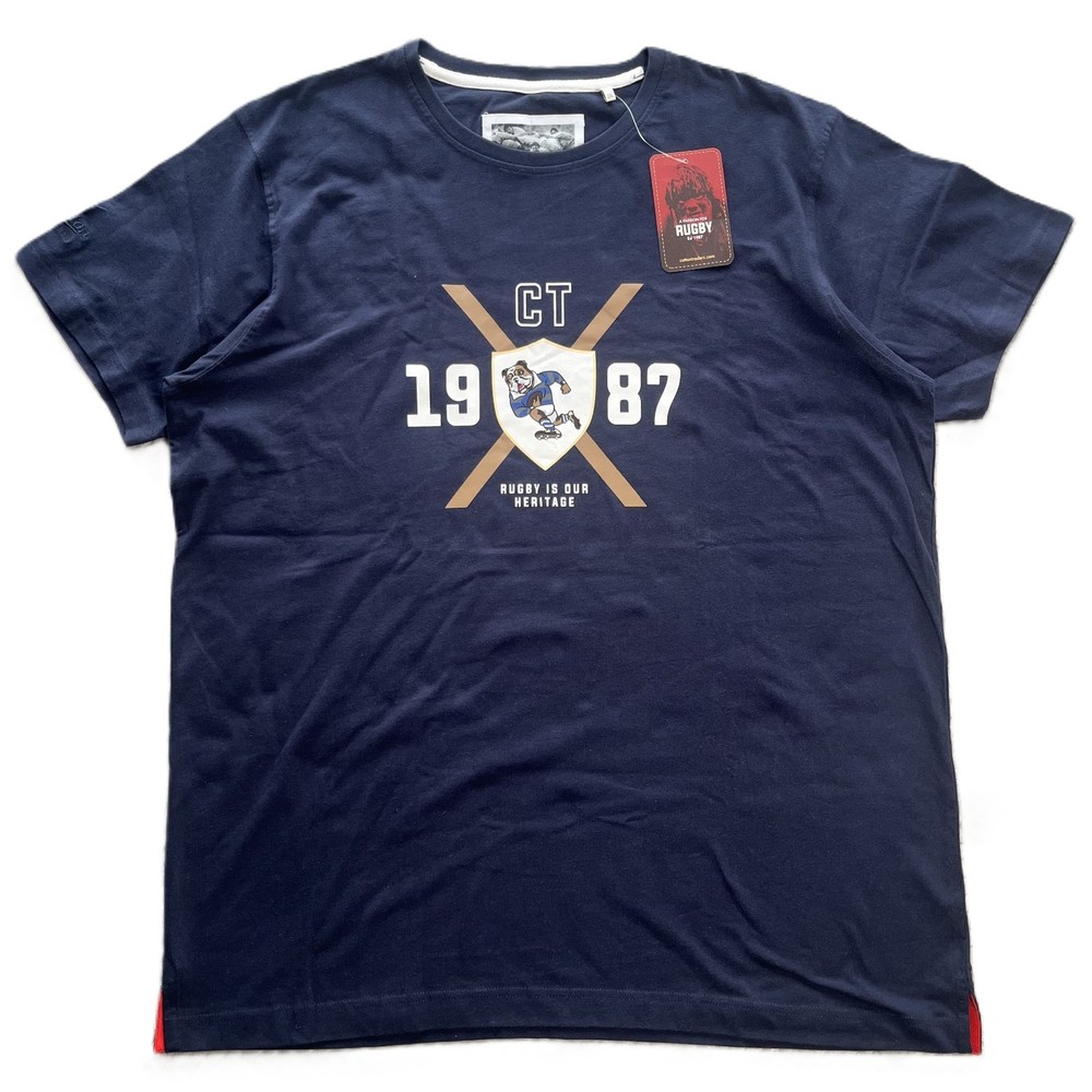 Cotton Traders Shirt Mens 2XL Navy Rugby 1987 Heritage Creck Neck Top Tee