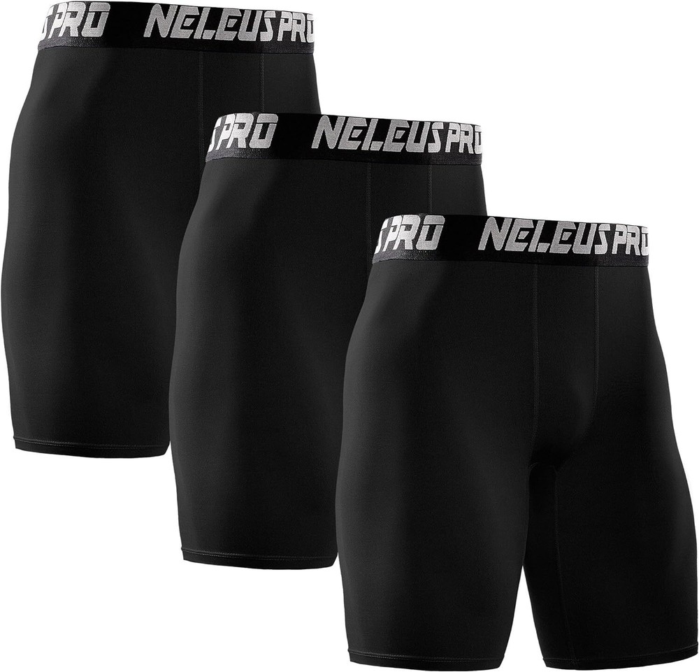 NELEUS Men’s 3 Pack Performance Compression Shorts Medium, 6028# 3 Pack: Black