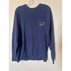 Vineyard Vines Mens Santa Whale Long Sleeve Pocket T-Shirt Navy Blue Size M