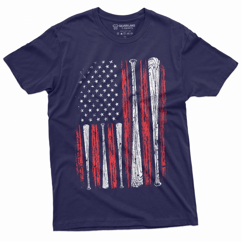 Men’s Baseball USA Flag T-shirt Bat Flag American Sports Shirt For Him