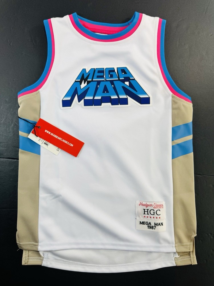 Mega Man Youth Headgear Classics Premium Embroidered Basketball Jersey Small NEW