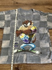 Vintage 90s Tazmanian Devil Looney Tunes Flashback Checkered Tshirt Size XL