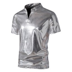 Men’s Glossy Henry Collar Fashion Nightclub T-Shirt