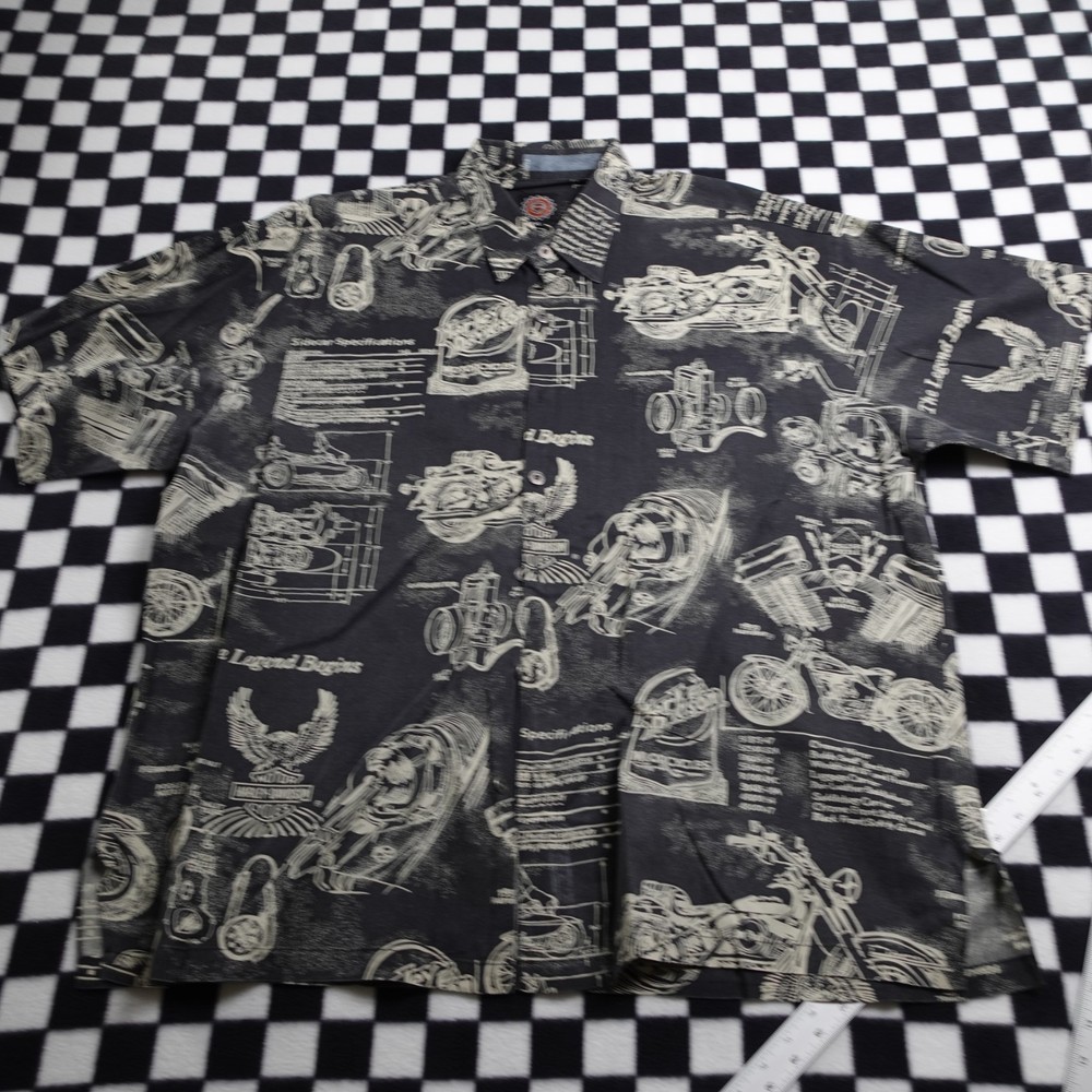 Vintage Harley Davison biker Hawaiian style all over print button up Shirt 2XL