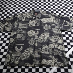 Vintage Harley Davison biker Hawaiian style all over print button up Shirt 2XL