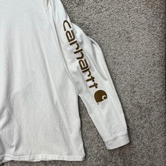 Carhartt T-Shirt Men XL Cream Long Sleeve Loose Fit Graphic Sleeve Crew Neck EUC