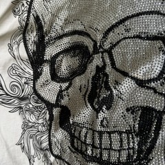 Heads or Tails Shirt Small Skull Rhinestone Tattoo Graphic Unique Bones 💀