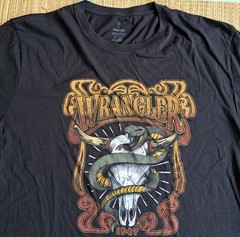 WRANGLER 2XL Rattle Snake BULL STEER SKULL Graphic Black Short Sleeve T Shirt