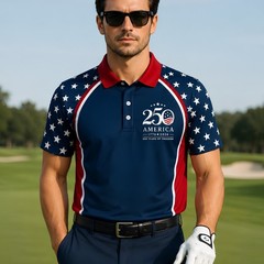 USA 250 Years Of Freedom Patriotic Golf Shirt, 4th Of July Golf Poly (S-5XL)