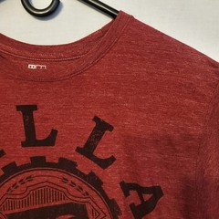 Billabong T-shirt M Wave Badge Logo Est 1973 Poly/Cotton/Rayon Brick Red V Good