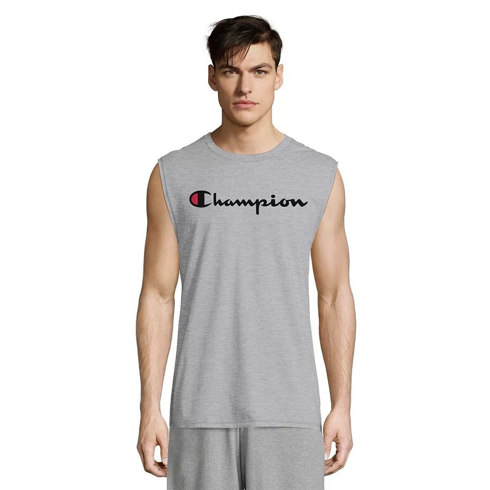 New Mens Champion Classic Jersey Muscle T-Shirt Tee Script Logo Tank Top – Gray