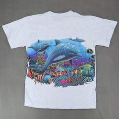 Vintage 90s Habitat Wrap Around Nature Fish Sea Ocean T Shirt M All Over Print
