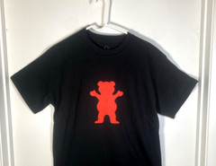 Grizzly Grip Tape Skater T-Shirt Men’s Medium Black w/Red Bear Logo SS New