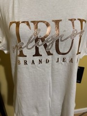 True Religion Brand Jeans White T-Shirt with Front Metallic Logo XL NWT