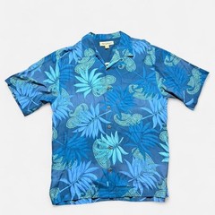 Tommy Bahama Hawaiian Silk Tropical Paisley Blue Short Sleeve Button Up Size M