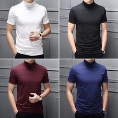 Men’s Slim Fit Half High Collar Short Sleeve T-Shirt in Polyester Solid Colors