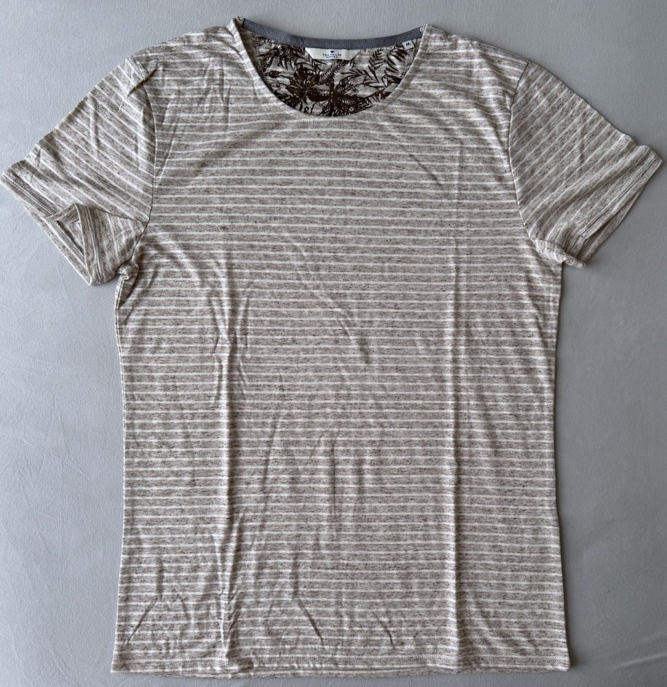 Tom Tailor fitted 100% cotton beige stripe t-shirt size M