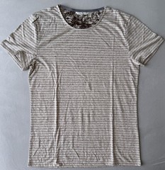 Tom Tailor fitted 100% cotton beige stripe t-shirt size M