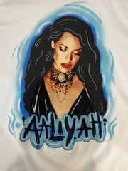 Aaliyah Official C-Life Group Graphic T-Shirt XL White Blue Airbrush Y2K Hip-Hop