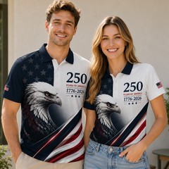 USA 250 Years of America Golf Polo Mens Eagle 1776-2026 American Flag (S-5XL)
