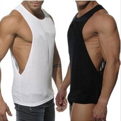 Gym Men Sexy Tank tops fitness Longline Sleeveless vest Shirt Armhole Drop Hem