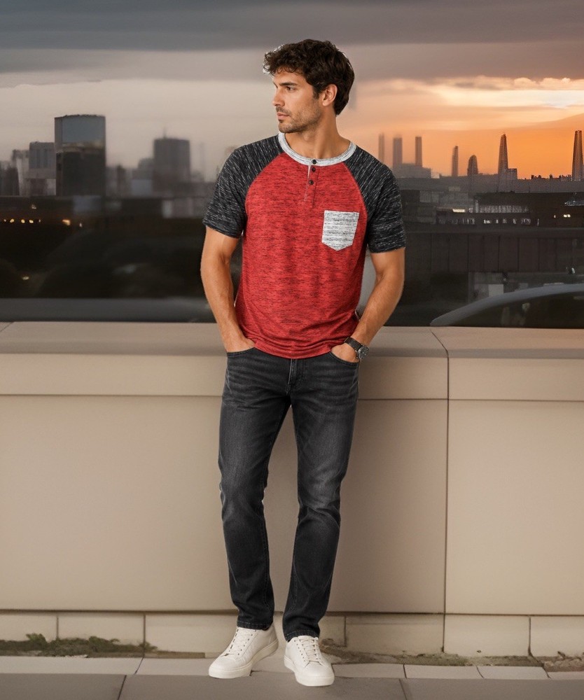NEW Soft Henley Raglan Blue Mens Size Extra Large Cotton Blend Preppy College