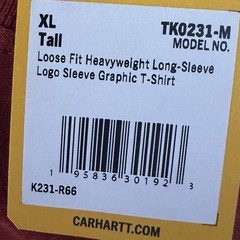Carhartt men’s Long Sleeve T-Shirt TK0231 Loose Fit Red Logo sleeve graphic XL