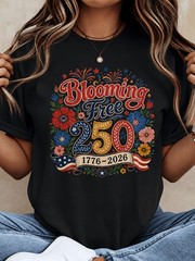 Blooming Free 250 Years T Shirt, Patriotic Flower Ribbon Graphic Tee