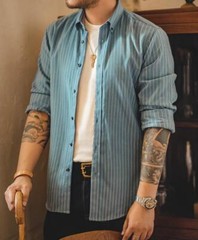 Stripe Men’s Dress Shirts Long Sleeve Coat Vintage Casual Tops Retro Fashion