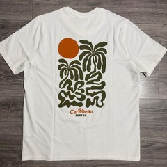 Common People Mens Size L Palms Print Tee Ecru Caribbean Surf Co Graphic Beach