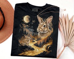 Comfort Tee Bunny Howling Moon Animal Graphic Tee Shirt