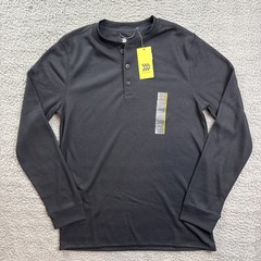 All In Motion Shirt Mens Small Black Waffle Henley Thermal Long Sleeve NWT