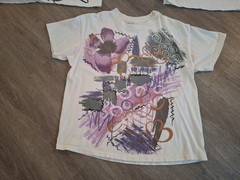 Vintage 90s Jacques Moret Abstract Art T-Shirt AOP Large Graphic Tee