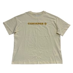 Converse Men’s T-Shirt Cream Loose Fit Short Sleeve Embroidered Logo Size Medium