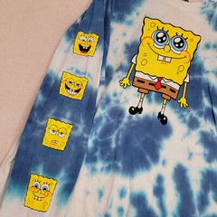 NICKELODEON SPONGEBOB TIE DYE T SHIRT MENS Large L BLUE WHITE LONG SLEEVE NWT