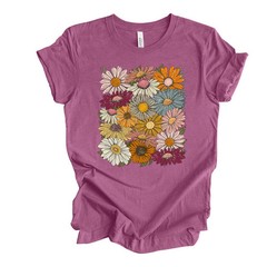 Retro Daisy Collage Comfort Tee Colorful Vintage Flower Shirt