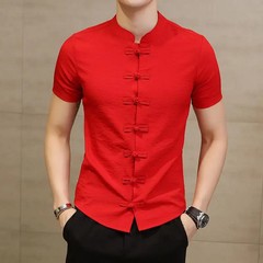 Summer Thin Pure Color Men’s Shirt Collar Button up Short Sleeve Slim Fit Casual