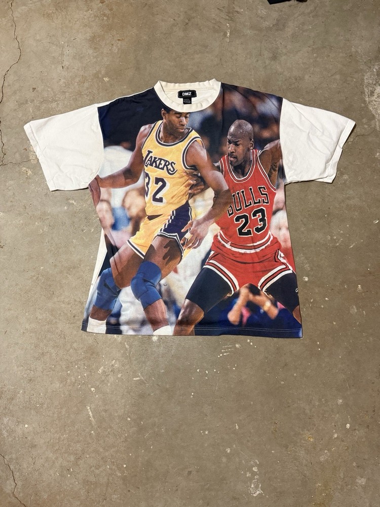 RARE Vintage Michael Jordan Magic Johnson DMZ Lakers Bulls NBA T-Shirt Men’s 3XL