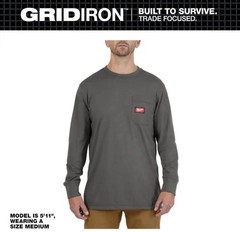 Milwaukee Men’s X-Large Gray GRIDIRON Cotton/Polyester Long-Sleeve T-Shirt (AA)