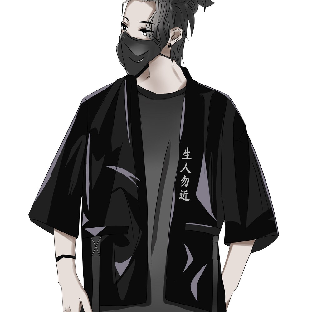 MFCT Men’s Japanese Kanji Streetwear Kimono Cardigan Loose Samurai T-Shirt