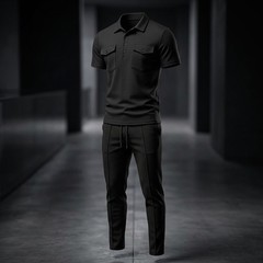 Mens 2 Piece Waffle Knit Polo Tracksuit Set Casual Summer Shirt Pants Outfit