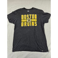 47 Brand Boston Bruins NHL Graphic T-Shirt Mens Large Charcoal Heather Grey