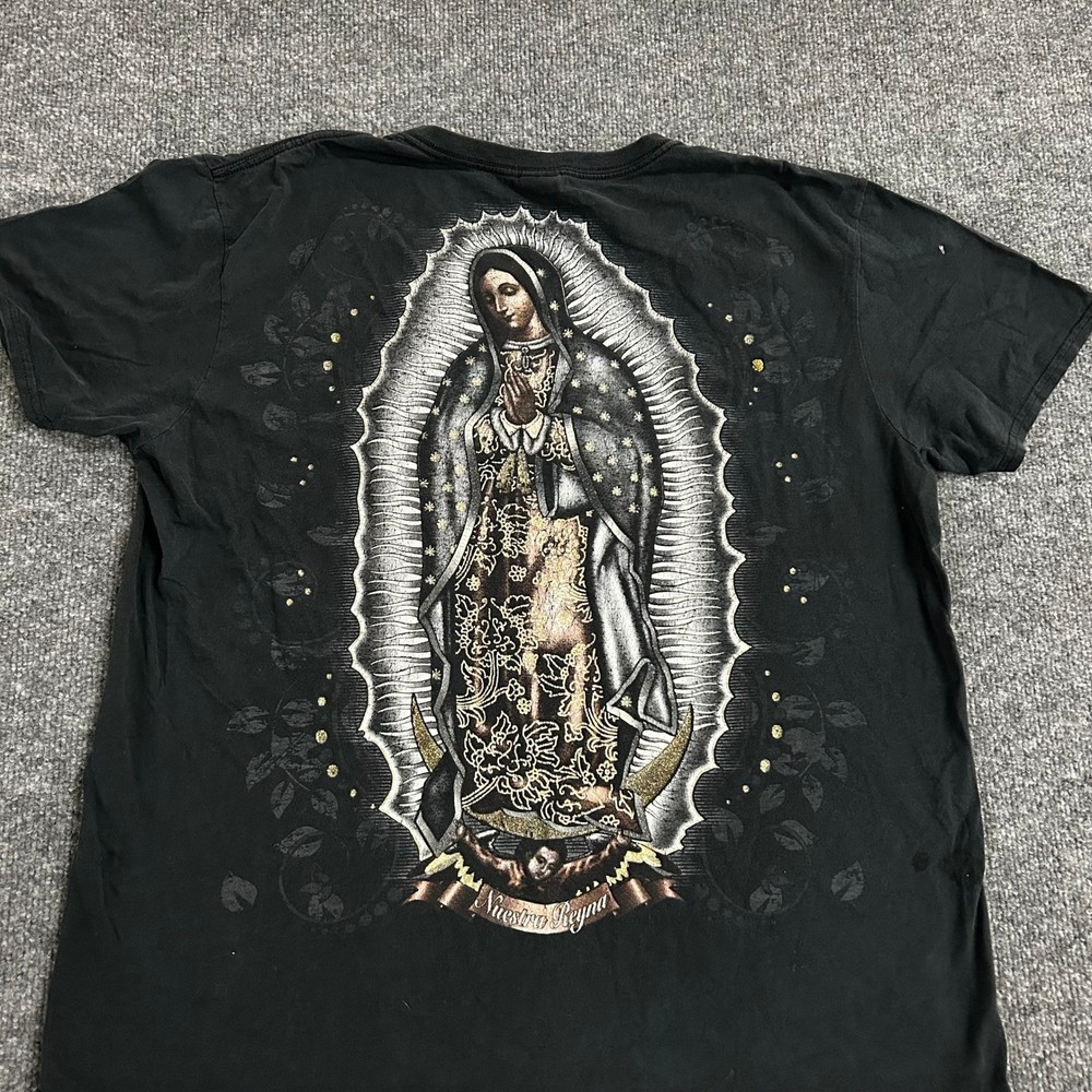Gildan T-Shirt Mens Size XL Black Virgin Mary Nuestra Reyna Graphic Cotton Tee